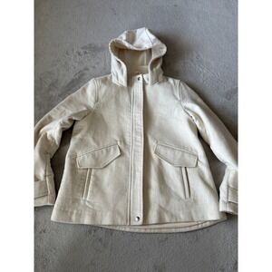 Zara Basic Hooded Jacket Snap Button Pockets Outerwear Cream Size‎ M